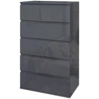 HOMCOM 5-Drawer Modern Dresser, High Gloss Storage Drawer Unit for Bedroom, Grey(m-10)