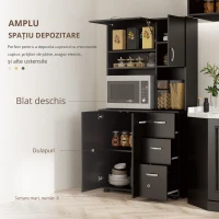 HOMCOM Cabină de bucătărie multi-depozitare 4 uși 3 sertare raft + blat mare 89L x 39,5l x 168H cm negru(m-5)