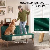 HOMCOM Canapea design retro 2 locuri, picioare din lemn, 117 cm x 56,5 cm x 77 cm, Verde închis(m-6)