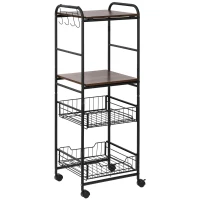HOMCOM Carrello da Cucina con 2 Cesti estraibili in Metallo, 2 ripiani in Legno Truciolato e Ganci laterali, 40x38x111cm(m-1)