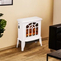 HOMCOM Lareira Elétrica Portátil 1000/2000W com Simulação de Chama Termostato e Proteção de Superaquecimento 36,5x24x46 cm Branco(m-10)