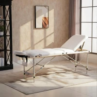 HOMCOM Mobile Massageliege 3 Zonen Klappbar Massagetisch mit Kopfstütze Armlehne Tragetasche höhenverstellbare Aluminium Massagebett tragbar inkl. Zubehör Massagebank bis 225 kg Belast Weiß(m-8)