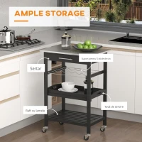 HOMCOM Carucior de Servire, carucior pentru bucatarie cu raft pentru sticle, 60L x 40l x 85h cm, blat din inox, negru(m-5)