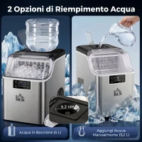 HOMCOM Macchina del Ghiaccio Autopulente da 24 Cubetti ogni 14-18 Minuti con Display LCD, in Acciaio Inox, 25.2x36x37.1 cm(m-5)