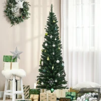 HOMCOM Albero di Natale Slim Artificiale 180 cm con Rami Realistici, Albero di Natale Alto e Stretto con Base Pieghevole, Verde(m-10)