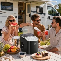 HOMCOM Ice Maker Machine Countertop, 12 KG in 24 H, 9 Cubes in 6 Mins, Portable Ice Cube Maker with Handle, Ice Scoop and Basket for Home Office Kitchen Bar Party RV, Black(m-8)