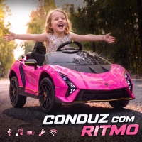 AIYAPLAY Carro Elétrico para Crianças Lamborghini 12V Controlo Remoto Faróis Buzina Arranque Lento e Música MP3 114,5x64x45,5 cm Rosa(m-7)