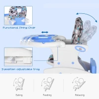 HOMCOM 2 in 1 Convertible Baby High Chair Toddler Table Chair Infant Feeding Seat Removable Food Tray Safety Harness Blue(m-5)