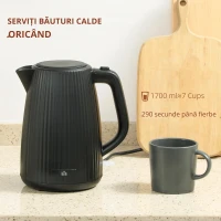 HOMCOM Fierbător Electric 1,7L 2200W cu Filtru Anticalcar Detașabil Oprire Automată Bază Rotativă 360° Negru(m-6)