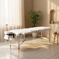 HOMCOM Mobile Massageliege 3 Zonen Klappbar Massagetisch mit Kopfstütze Armlehne Tragetasche höhenverstellbare Aluminium Massagebett tragbar inkl. Zubehör Massagebank bis 225 kg Belast Weiß(m-2)