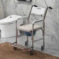 HOMCOM Sedia a Rotelle Impermeabile con WC Seduta in Finta Pelle, 4 Ruote, Vaso Rimovibile per Anziani/Disabili, 84x54x96cm(m-10)