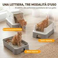PawHut Lettiera per Gatti Chiusa  3 in 1 da 68L con Coperchio e Vassoio Estraibile in Acciaio Inox, Paletta, Grigio(m-6)
