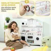 AIYAPLAY Kinderküche Spielküche mit Ofen Spüle Soundfunktion und Zubehör Geschenk für Mädchen Jungen 3-6 Jahren Weiß(m-4)