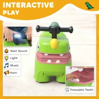 AIYAPLAY Kids Ride On Car, Dinosaur Foot to Floor Slider with Storage, Toddler Walker with Light, Sounds, Green(m-5)