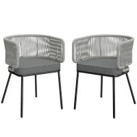 Outsunny Gartenstühle 2 Stück Polyrattan Gartensessel mit waschbar Kissen Verstellbare Füße Stahlrahmen, UV-beständig(m-12)
