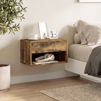 HOMCOM Set of Two Floating Bedside Tables - Rustic Brown(m-9)
