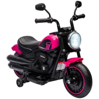 HOMCOM Motocicleta Elétrica para Crianças de 18-36 Meses com Bateria 6V Farol e Rodas Auxiliares Removíveis 76x42x57 cm Rosa(m-1)
