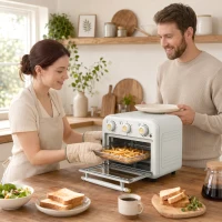 HOMCOM Air Fryer Toaster Oven, Convection Countertop Oven, with Adjustable Temperature and Timer, 12 L, Cream White(m-8)