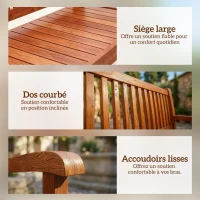 Outsunny Banc de Jardin Banc Extérieur 2 Places avec Housse Imperméable et Dossier Ergonomique Bois Marron Clair(m-7)