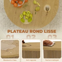 HOMCOM Table basse ronde en bois, table de salon avec piètement cannelé, style moderne, effet bois naturel(m-6)