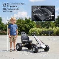 HOMCOM Vélo et véhicule pour enfants kart à pédales siège réglable frein manuel roues AR plastique acier noir blanc(m-3)