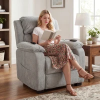 HOMCOM Power Recliner Armchair with Massage and Heat, Electric Reclining Chair with Wide Spring Seat, Light Grey(m-2)