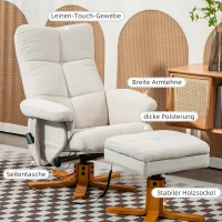 HOMCOM Massagestoel met Ligfunctie en Voetenbank, 145° Kantelhoek, Polyester, 80 x 86 x 99 cm, Crèmewit(m-7)