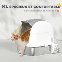 PawHut Bac à Litière pour Chat en Acier Inoxydable Caisse Litière Fermée pour Chats Couvercle Contrôle des Odeurs XL Blanc(m-6)