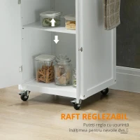 HOMCOM Cărucior de servire cărucior de bucătărie cu roți multi-depozitare 1 sertar ladă 2 uși cu raft suport pentru prosoape MDF alb oțel inoxidabil(m-4)