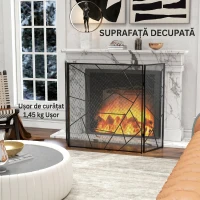 HOMCOM Paravan de protecție pentru șemineu, pliabil, cu 3 panouri din oțel și design geometric, 135x1.2x85cm, negru(m-7)