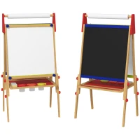 AIYAPLAY 3-in-1 Kindermalstaffelei, Kreidetafel, Whiteboard, Papierrolle, inklusive Zubehör, Kiefernholz, verstellbar(m-1)