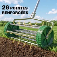 Outsunny Rouleau aérateur pour pelouse avec Manche télescopique 98L x 45l x 87H cm Vert(m-4)