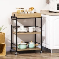 HOMCOM Carrello da Cucina a 3 Ripiani con Vassoio Rimovibile e Ruote Girevoli, 72x40x94cm, Legno e Nero(m-2)
