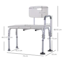 HOMCOM Height Adjustable Shower Chair, Non Slip Bath Transfer Bench for Elderly, Disabled with Armrest and Backrest, 300 lbs Capacity, White(m-3)
