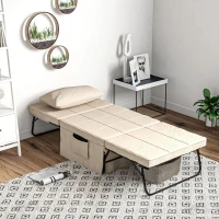 HOMCOM Sofá Cama 4 em 1  Estofado em Linho com Encosto Ajustável em 5 Níveis e Almofada Acolchoada  75x80x74 cm Creme(m-10)