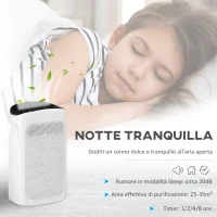HOMCOM Purificatore d'Aria Filtro HEPA Triplo Strato, 3 Velocità, Modalità Sonno e Timer, 32.7x22x55.8cm, Bianco(m-6)