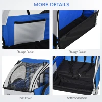 HOMCOM 2 Seat Bike Trailer Bicycle wagon for Kids Child Steel Frame Safety Harness Seat Carrier Hitch Coupler Blue White 130 x 76 x 88 cm(m-6)