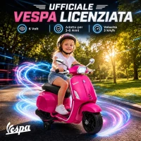 AIYAPLAY Moto Elettrica per Bambini a Licenza Vespa con Rotelle, Fanale e Musica, in PP e Metallo, 107x47x73 cm, Rosa(m-4)