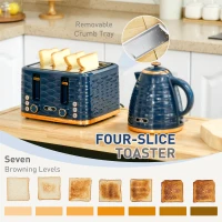 HOMCOM 3000W 1.7L Rapid Boil Kettle & 4 Slice Toaster, Kettle and Toaster Set with 7 Browning Controls and Crumb Tray, Blue(m-5)