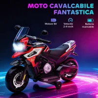AIYAPLAY Moto Elettrica per Bambini con Rotelle, Specchietti e Poggiapiedi, in PP e Metallo, 85.5x44.5x56 cm, Rosso(m-3)