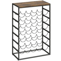 HOMCOM Weinregal für 30 Flaschen freistehendes Flaschenregal aus Metall für Keller Lagerraum 59 x 30 x 88,5 cm Rustikal-Braun(m-1)