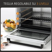HOMCOM Fornetto Elettrico da 32L Regolazione Temperatura e Timer, 3 Modalità di Cottura e Accessori, Argento(m-5)