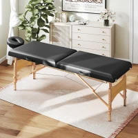 HOMCOM Höhenverstellbarer Massagetisch, Holzgestell, Klappbares Massagebett, Schaumstoffpolsterung, Schwarz(m-10)