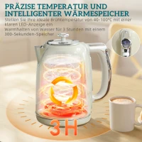 HOMCOM Waterkoker- en Broodrooster-set, LED-display, 1,7 liter, 2200W, Retro-design, Memory-functie, Grijs(m-5)