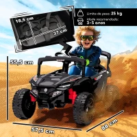 AIYAPLAY Carro Elétrico para Crianças 12V com 2 Motores Suspensão Traseira Faróis e Música 88x57,5x55,5 cm Preto(m-4)