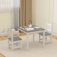 AIYAPLAY Set Tavolo e Sedie per Bambini da 3-8 Anni 3 pz in Legno con Bordi Arrotondati, Grigio e Bianco(m-10)
