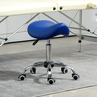 HOMCOM Saddle Stool, Height Adjustable Salon Chair for Massage Spa, Faux Leather, Dark Blue(m-10)