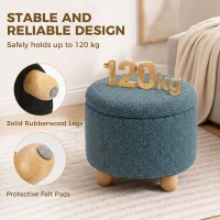 HOMCOM Storage Sitting Bench with Lid, Round Storage Ottoman with Rubberwood Legs, Dark Blue(m-7)