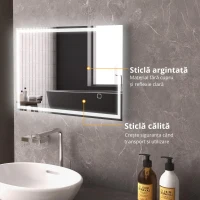 HOMCOM Oglindă de baie Oglindă de perete cu LED-uri. Comutator tactil, Alb(m-6)