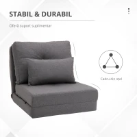 HOMCOM Fotoliu de podea cu pat pliabil, design 2 în 1, pernă detașabilă, 60 x 80 x 56 cm, Gri închis(m-4)